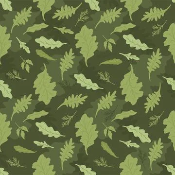 Seamless pattern green leaves lettuce on dark fon Stock Illustration