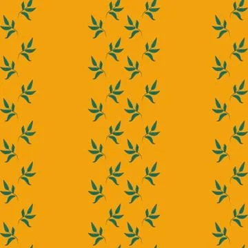 Seamless pattern with green leaves on an orange background. Stock Illustration