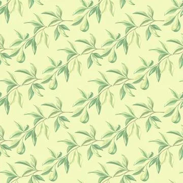 Seamless pattern with green leaves of oranges tree. Hand drawn watercolor Stock Illustration