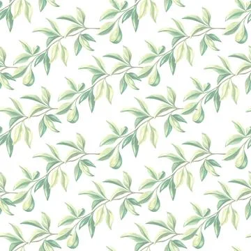 Seamless pattern with green leaves of oranges tree. Hand drawn watercolor Stock Illustration