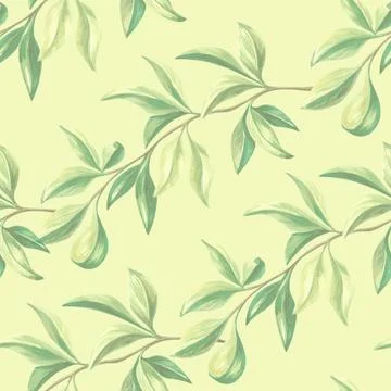 Seamless pattern with green leaves of oranges tree. Hand drawn watercolor Stock Illustration