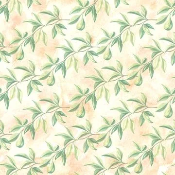 Seamless pattern with green leaves of oranges tree. Hand drawn watercolor Stock Illustration