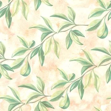 Seamless pattern with green leaves of oranges tree. Hand drawn watercolor Stock Illustration