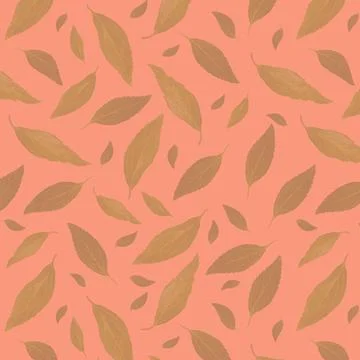 Seamless pattern with green leaves on a peach background. Watercolor effect.  Foto stock