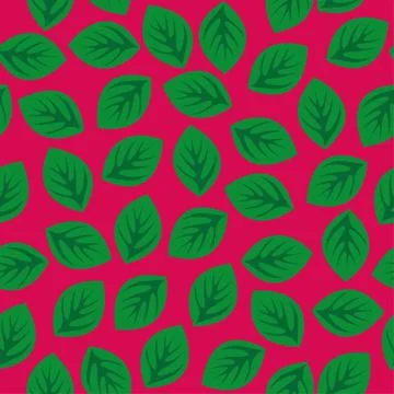 Seamless pattern with green leaves on pink Stock Illustration