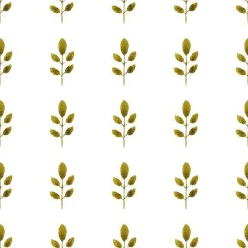 Seamless pattern of green leaves, twigs, hand drawn watercolor on white Illustrazione stock