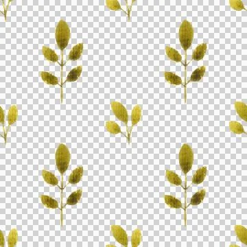 Seamless pattern of green leaves, twigs, hand drawn watercolor on white Stock Illustration