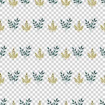 Seamless pattern of green leaves, twigs, hand drawn watercolor on white Illustrazione stock