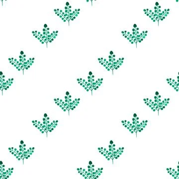 Seamless pattern of green leaves, twigs, hand drawn watercolor on white 스톡 일러스트