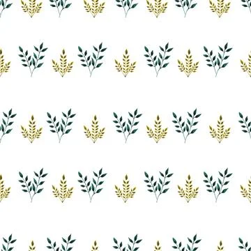 Seamless pattern of green leaves, twigs, hand drawn watercolor on white 스톡 일러스트
