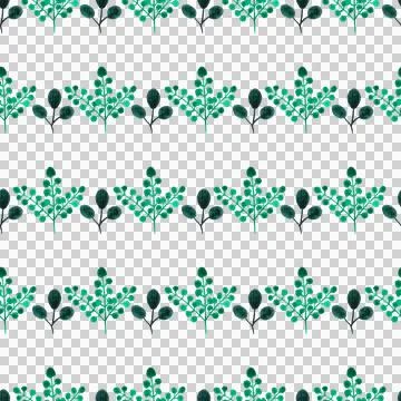 Seamless pattern of green leaves, twigs, hand drawn watercolor on white 스톡 일러스트