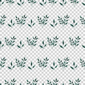 Seamless pattern of green leaves, twigs, hand drawn watercolor on white Illustrazione stock