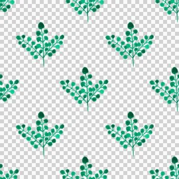 Seamless pattern of green leaves, twigs, hand drawn watercolor on white Illustrazione stock