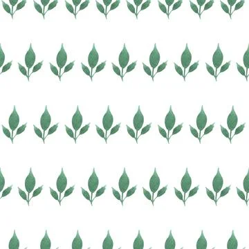 Seamless pattern of green leaves, twigs, hand drawn watercolor on white 스톡 일러스트