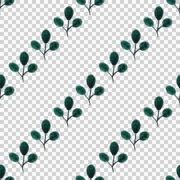 Seamless pattern of green leaves, twigs, hand drawn watercolor on white Illustrazione stock