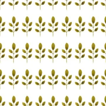 Seamless pattern of green leaves, twigs, hand drawn watercolor on white Illustrazione stock