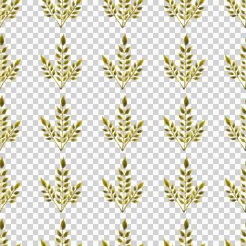Seamless pattern of green leaves, twigs, hand drawn watercolor on white Stock Illustration