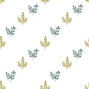 Seamless pattern of green leaves, twigs, hand drawn watercolor on white Illustrazione stock