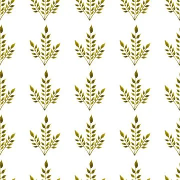 Seamless pattern of green leaves, twigs, hand drawn watercolor on white Stock Illustration