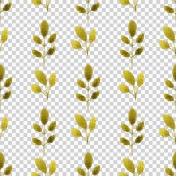 Seamless pattern of green leaves, twigs, hand drawn watercolor on white backdrop Illustrazione stock