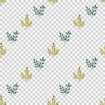 Seamless pattern of green leaves, twigs, hand drawn watercolor on white Stock Illustration