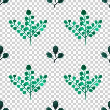 Seamless pattern of green leaves, twigs, hand drawn watercolor on white Illustrazione stock