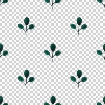 Seamless pattern of green leaves, twigs, hand drawn watercolor on white Stock Illustration
