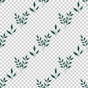 Seamless pattern of green leaves, twigs, hand drawn watercolor isolated Illustrazione stock