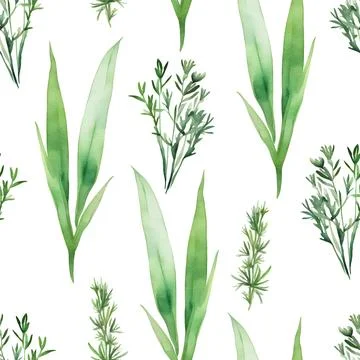 Seamless pattern with green leaves, vector illustration in watercolor style. Stock Illustration
