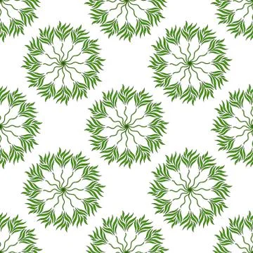 Seamless pattern of green leaves on a white background Stock Illustration