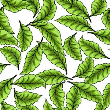 Seamless pattern with green leaves on a white background. Stock-Illustration