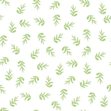 Seamless pattern Green leaves White background Spring bloom Simple ornament Stock Illustration