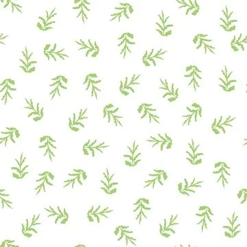 Seamless pattern Green leaves White background Spring bloom Simple ornament Stock Illustration