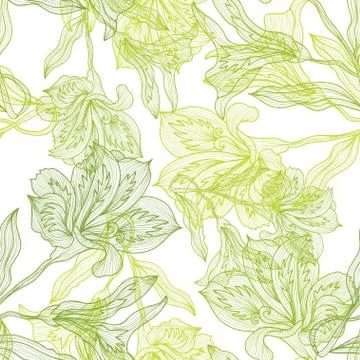 Seamless pattern with green lilies, for invitations, cards, scrapbooking, print Stock Illustration