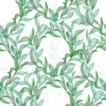 Seamless pattern with green line leaves Stock Illustration