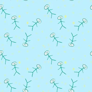 SEAMLESS PATTERN OF GREEN MEN DRAWN BY HAND, CUTE WATERCOLOR CHILDREN'S DRAWI Illustrazione stock