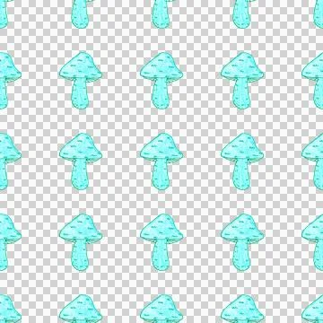 Seamless pattern of green mushrooms isolated on white, hand drawn with pen Stock Illustration