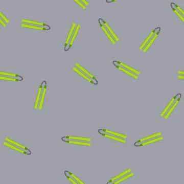 Seamless pattern green nunchaku weapon vector for martial arts Stock Illustration