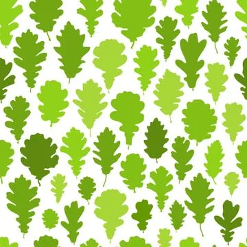 Seamless pattern of green oak leaves vector background Stock Illustration