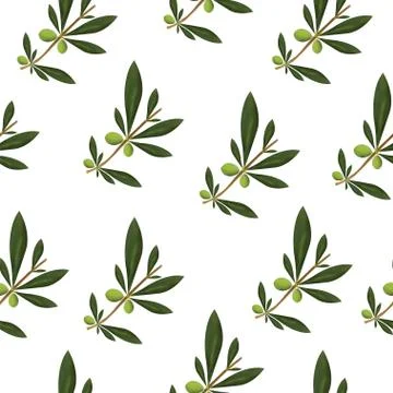 Seamless pattern with green olive tree leaves and olives Illustrazione stock