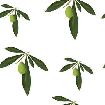 Seamless pattern with green olive tree vector - floral pattern Illustrazione stock