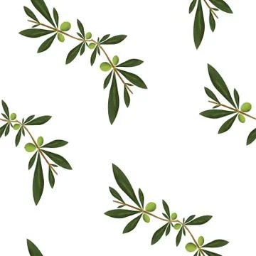 Seamless pattern with green olive tree vector - floral pattern Stock Illustration
