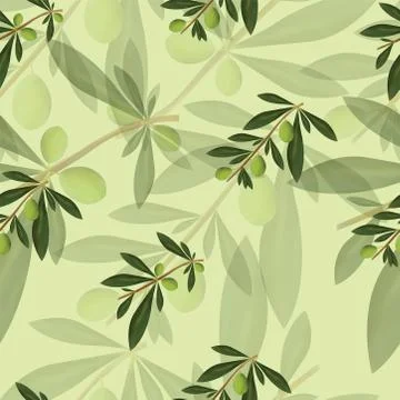 Seamless pattern with green olive tree branches vector Stock Illustration