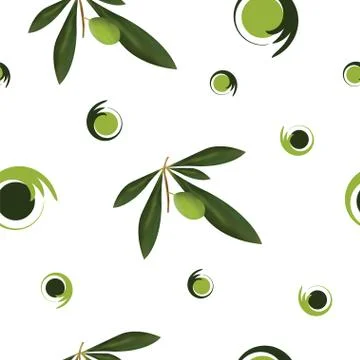 Seamless pattern with green olive trees and green circles Stock Illustration