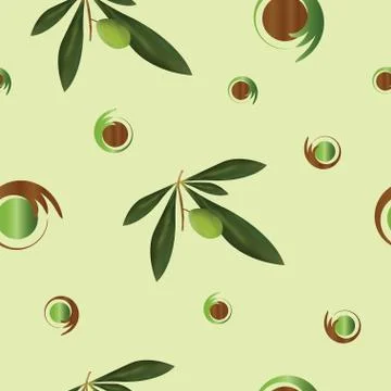 Seamless pattern with green olive trees vector and abstract circles Stock Illustration