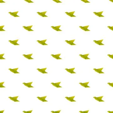 Seamless pattern of green origami birds flying Stock Illustration