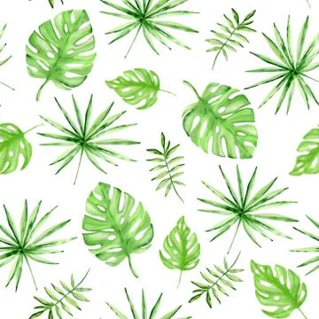 Seamless pattern with green palm leaves Stock Illustration