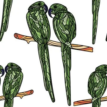 Seamless pattern with green parrots. Stock Illustration