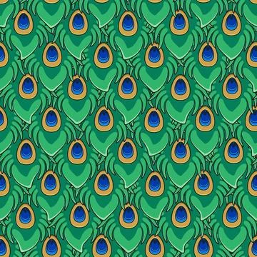 Seamless pattern of green peacock feathers 库存插图