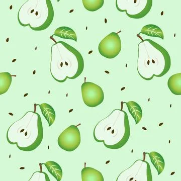 Seamless pattern of green pear. Vector illustration isolated on a green Stock Illustration
